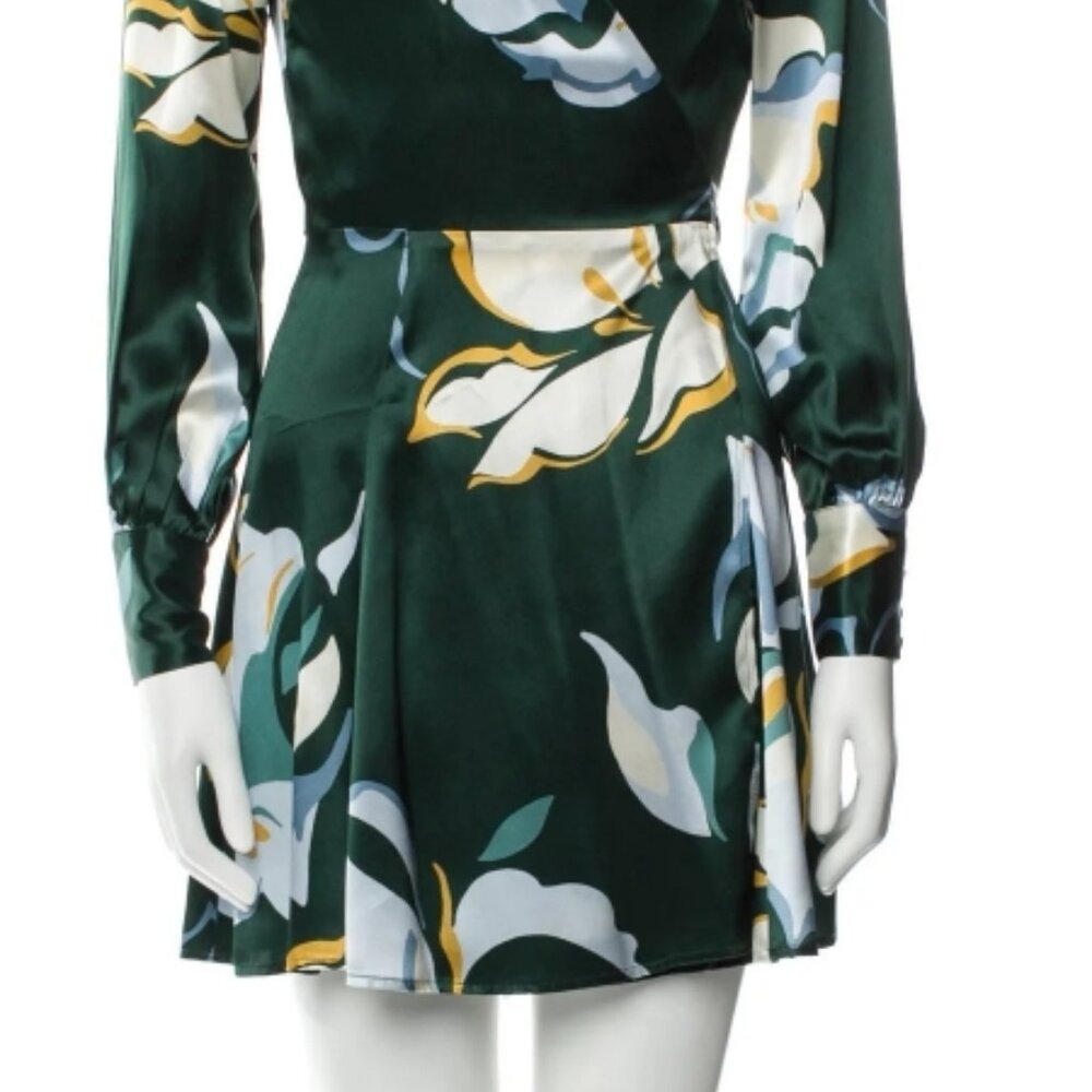 NWOT Reformation Chrissy Dress Floral Silk Wrap Mini Dress in Lyra Green XS $278 - Picture 14 of 14